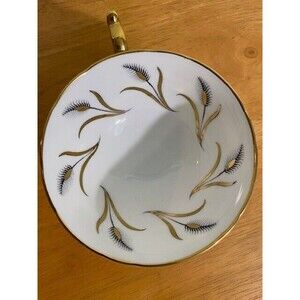 Paragon Fine Bone China White Black & Gold Wheat Design England Teacup Only